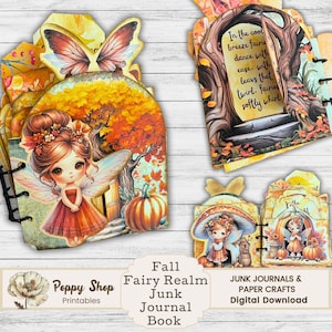 Trousse de carnet d'automne, fée de l'automne, trousse de carnet de poche, impression d'automne, folio d'automne, journal indésirable, plusieurs pochettes, chemise de poche pliante, éphémère