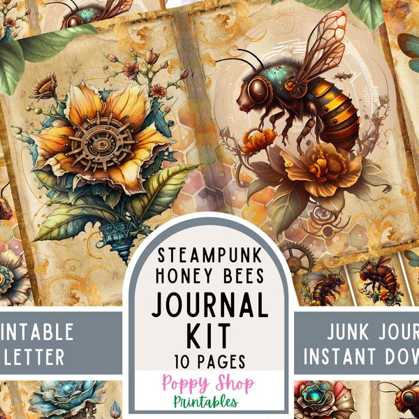 Steampunk Junk Journal Kit, Bee, Vintage, Steampunk, Journal Pages, Bee Junk Journal, Steampunk Ephemera, Printable, Scrapbook, Download