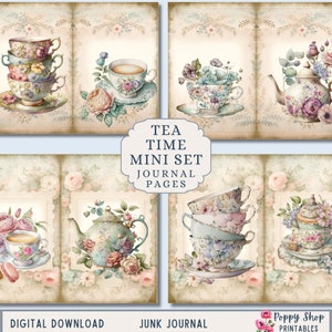 Tea Junk Journal, Vintage, Tea Party Junk Journal Kit, Floral, Junk Journal Printable, Supplies, Floral, Collage, Journal Pages, Digi Kit