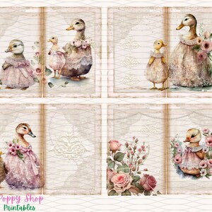 Ducks Junk Journal Kit, Vintage, Ducks in Dresses, Journal Pages, Junk Journal, Shabby, Ducks Ephemera, Cute, Printable, Scrapbook, Download image 6