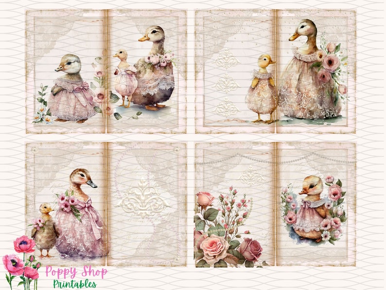 Ducks Junk Journal Kit, Vintage, Ducks in Dresses, Journal Pages, Junk Journal, Shabby, Ducks Ephemera, Cute, Printable, Scrapbook, Download image 6