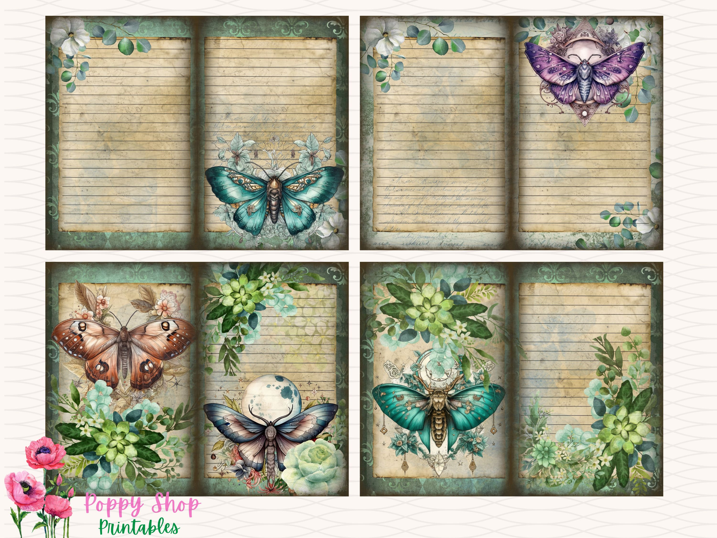Moth Journal Moth Junk Journal Kit, Vintage, Mystical, Moth, Journal Pages, Junk ...