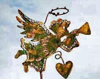 Copper Guardian Angel Garden Sculpture - Outdoor Sympathy Gift for Plant - Yard Art Memorial Decor