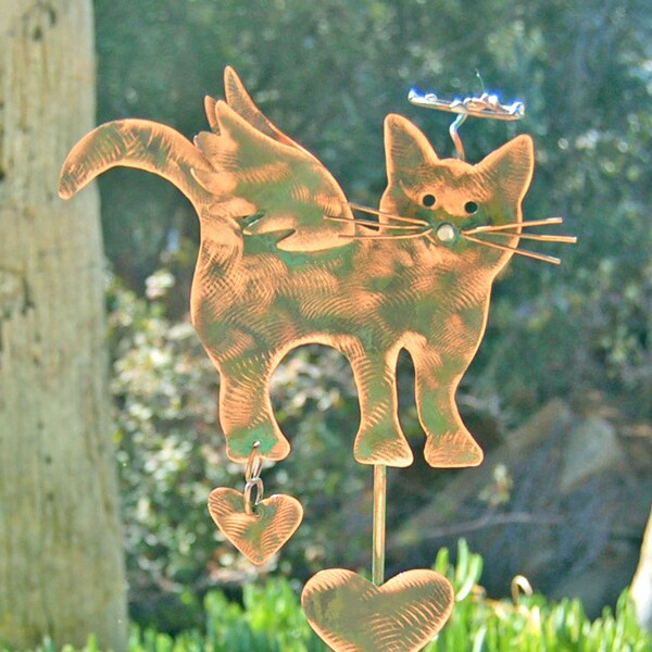 Cat Memorial Garden Art Stake, Metal Yard Art, Copper Pet Memorial, Grave Marker, Memorial Garden Marker, Cat Sculpture, Angel Kitty