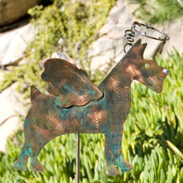 Schnauzer Pet Memorial Garden Stake / Grave Marker / Lawn Ornament / Metal / Yard / Copper / Dog / Angel / Handmade / Sculpture / Patina