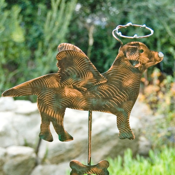 Labrador Retriever Pet Memorial Garden Stake / Metal Yard Art / Copper / Grave Marker / Dog Angel / Lawn Ornament / Plant Spike / Patina