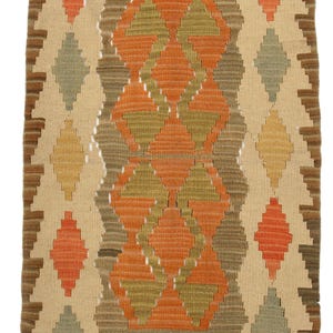 2x3 Green and Multicolor Traditional Area Rug, Flatweave Kilim