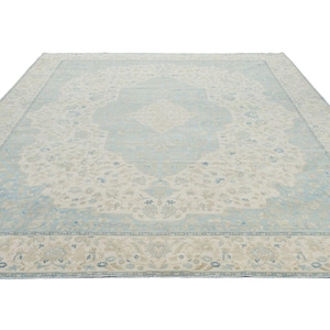 10x14 Light Blue and Ivory Vintage Area Rug
