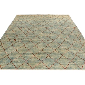 10x14 Light Blue and Ivory Contemporary Area Rug, Modern, Abstract