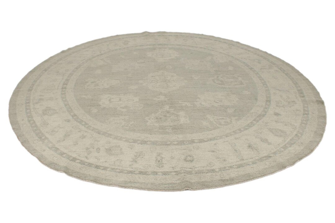 9x9 Olive Green and Ivory Vintage Area Rug, Handmade in Ushak. - Etsy
