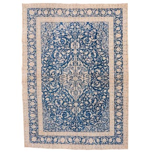 10x13 Navy and Ivory Vintage Area Rug