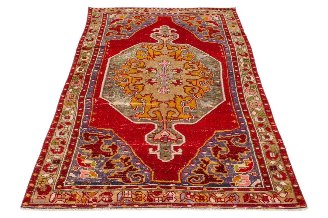 Red Multicolor Rug 4x7 Red and Multicolor Vintage Area Rug - Etsy