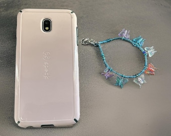 Butterfly Beaded Phone Charm: Colorful Phone Strap Wristlet