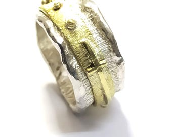 Bague rosaire spinner en argent avec tourniquet en laiton, forgé et soudé à la main, avec texte intérieur personnalisé