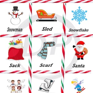 Feuille de cartes d'orthophonie pour les fêtes de Noël, son S initial imprimable