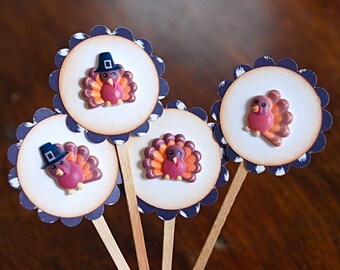 Turkey Cupcake Toppers, Thanksgiving Cupcake Toppers, Thanksgiving Decor, Fall Food Picks