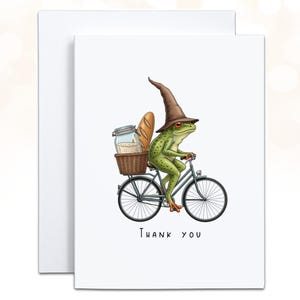 Frog Thank You Card, Toad on Bicycle with Sourdough Bread