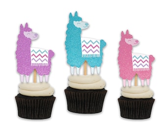 Big Glittery Llama Cupcake Toppers. Llama Birthday Party. Set of 12 Cupcake Decor. Llama Party Supplies.