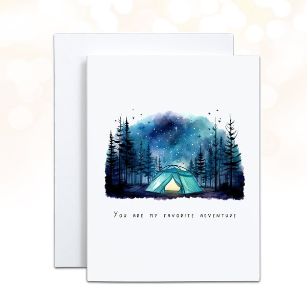 Unique Camping Valentine Card, You are my Favorite Adventure Anniversary Card, Outdoors Lover Card, Nature Lover Card, Watercolor Valentine