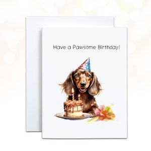 Daschund have a pawsome birthday card with cake and candles