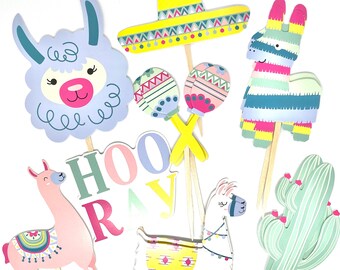 Cinco de Mayo Cupcake Toppers. Quinceañera. Piñata Party. Llama Party Decor. Cinco de Mayo Sticker Set. Llama Birthday. Cactus Party Decor.