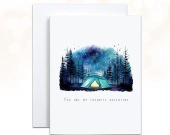 Unique Camping Valentine Card, You are my Favorite Adventure Anniversary Card, Outdoors Lover Card, Nature Lover Card, Watercolor Valentine