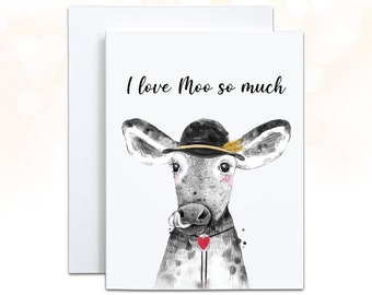 Cow Valentines Card, I Love Moo so Much, Anniversary Card, Funny Love Day Card, Valentines Day Card for Him, Heifer Punny Valentine