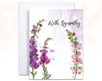 Bellflower Sympathy Card Set, Bereavement Card, Purple Floral Condolence Card, With Sympathy, Funeral Grieving Card, Sorry for your Loss