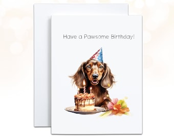 Dachshund Birthday Card, Wiener Dog Birthday Cake Card, Doxie Mom, Dachshund Gifts, Have a Pawsome Birthday, Funny Birthday Card, Dog Mom