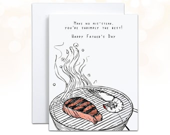 Grilling Fathers Day Card, Funny Pun Card for Dad - Make no mis-steak, you're shrimply the best