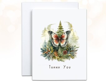 Monarch Butterfly Thank You Card, Unique Woodland Baby Shower