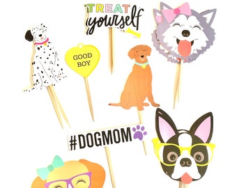 Dog Cupcake Toppers. Puppy Party Decor. Treat Yourself. #DogMom. Dog Themed Birthday Party. Dog Sticker Set. Puppy Baby Shower.