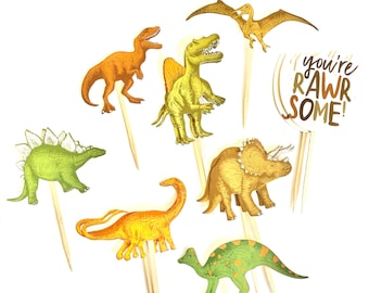 Dinosaur Cupcake Toppers. Dinosaur Party. Dinosaur Party Decor. Dinosaur Sticker Set. Dino Birthday.