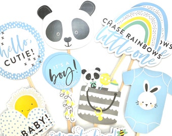 Baby Boy Cupcake Toppers, Its a Boy Toppers, Baby Shower Decor, Cute Panda, Chase Rainbows, Hello Cutie, Oh Baby, Baby Boy Sticker Set