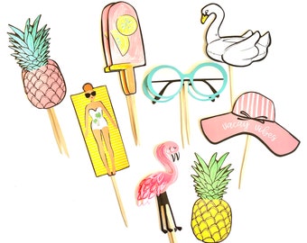 Vacay Vibes Cupcake Toppers. Summer Fun Party Decor. Beach Theme Cupcake Decor. Pool Party. Summertime Party. Summer Sticker Set.