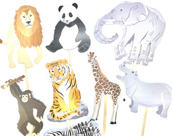 Safari Cupcake Toppers, Zoo Party, Safari Animals, Safari Baby Shower, Safari Stickers, Safari Birthday Decor, Panda, Tiger, Giraffe, Monkey