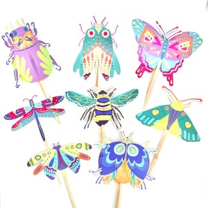 Bug Cupcake Toppers, Bug Party, Bee Decor, Bug Baby Shower, Big Butterfly Party Decor, Bug Sticker Set, Bug Birthday, Dragonfly Insect Party image 1