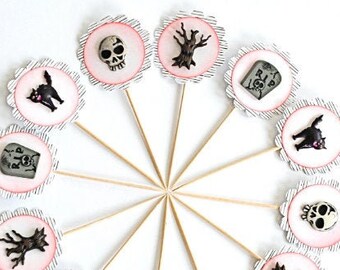 Spooky Halloween Cupcake Toppers, Graveyard Halloween Decor