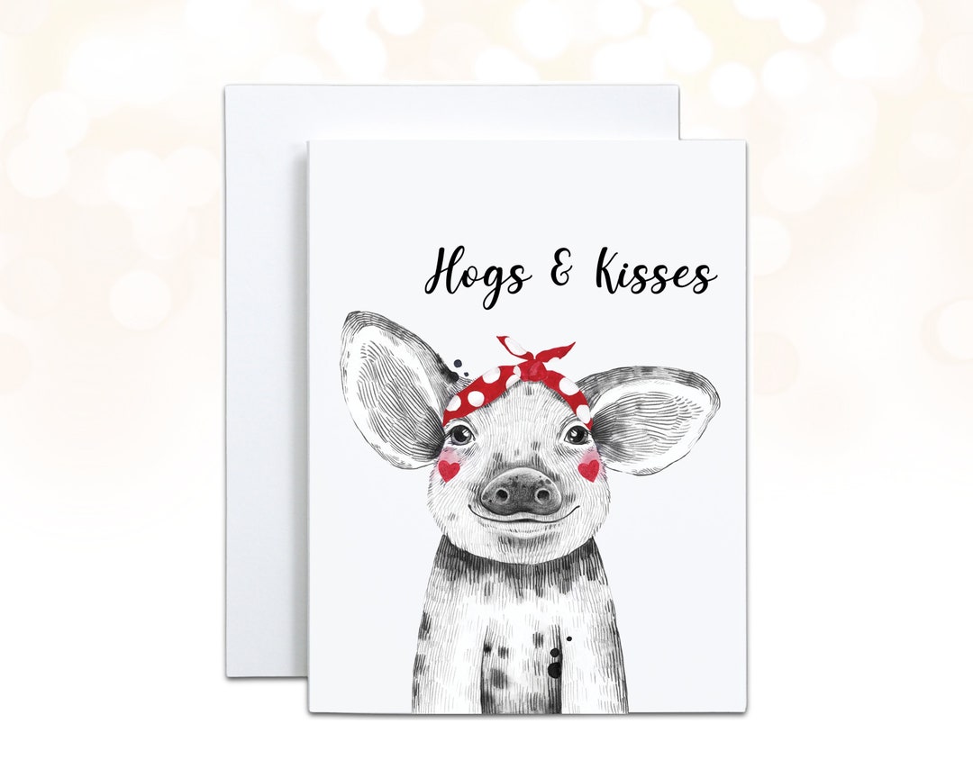 Pig Anniversary Card, Hogs and Kisses Funny Valentine Card for Kids ...