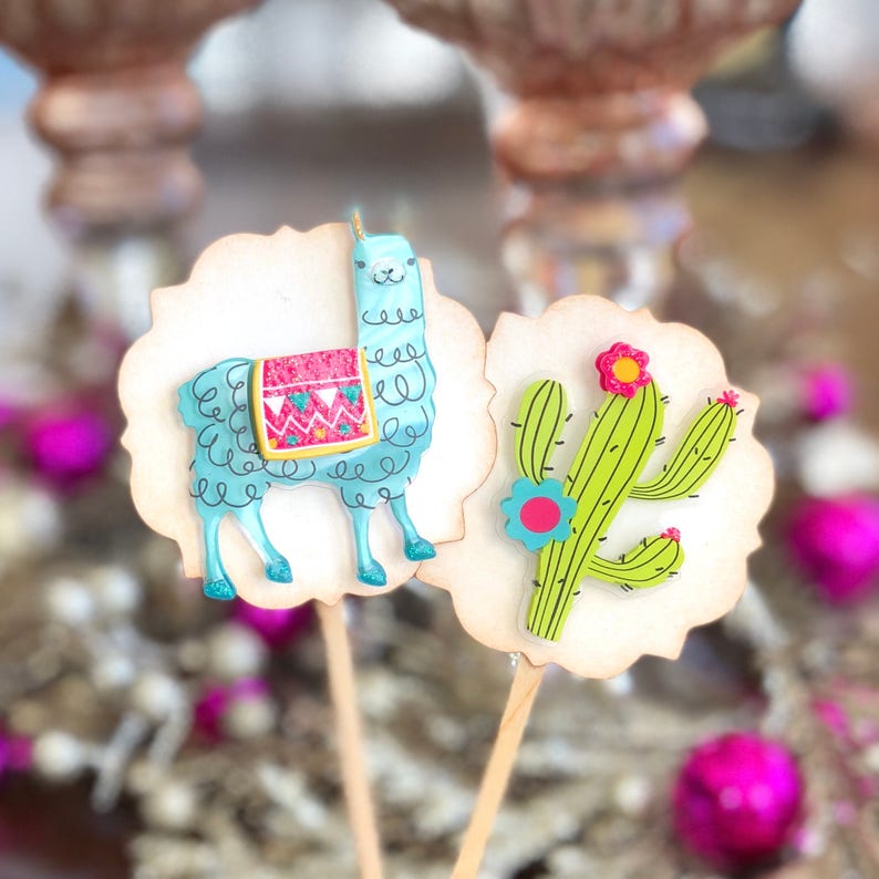 Llama Birthday Llama Cupcake Toppers Llama Party Llama Etsy