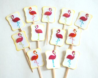 Pink Flamingo Cupcake Toppers. Pink Flamingo Birthday Party Decor. Summertime Party.