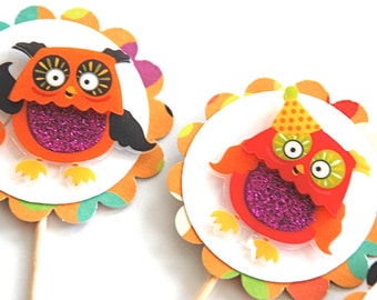 Owl Cupcake Toppers, Halloween Decor Trick or Tweet