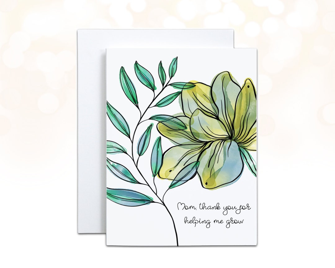 Watercolor Floral Mothers Day Card - Mom Thank You for Helping Me Grow ...