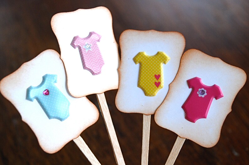 Baby Shower Decorations It/'s a Girl. Baby Shower Cupcake Toppers Baby Onesies Baby Girl Cupcake Toppers