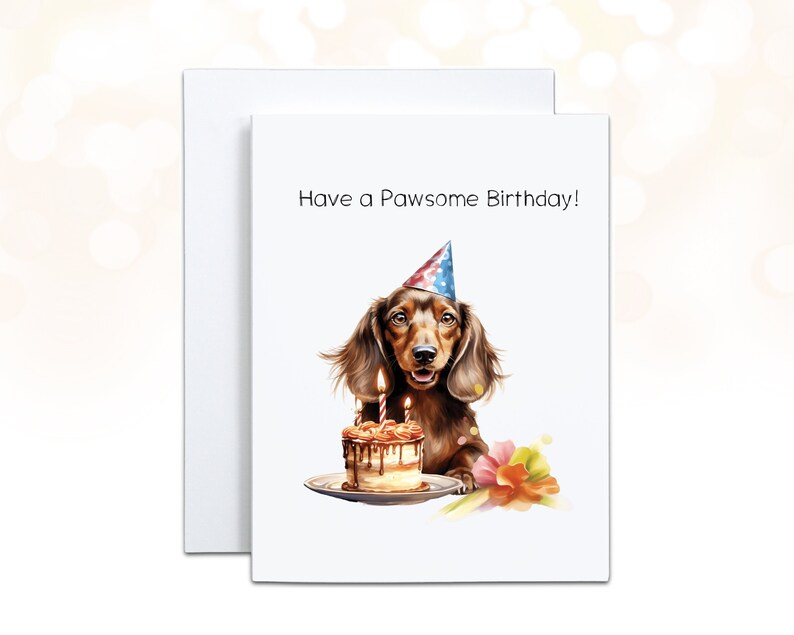 Daschund have a pawsome birthday card with cake and candles