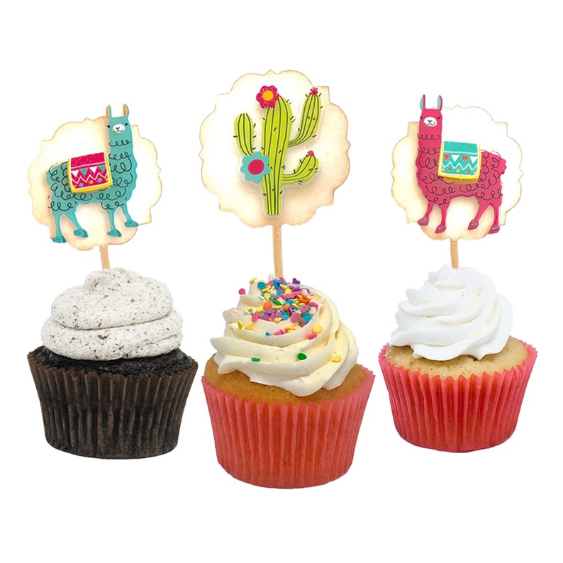 Llama Birthday Llama Cupcake Toppers Llama Party Llama Etsy