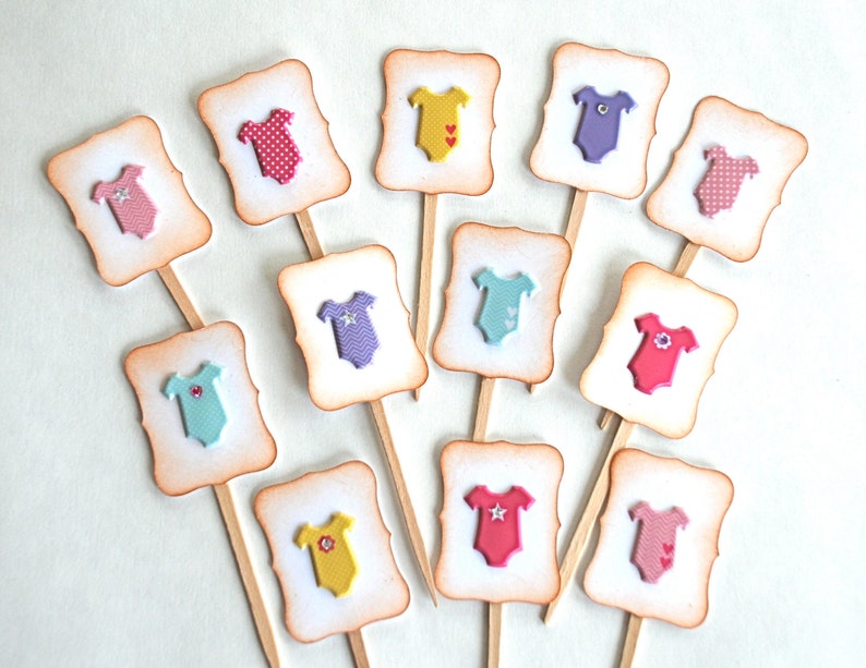 Baby Shower Decorations It/'s a Girl. Baby Shower Cupcake Toppers Baby Onesies Baby Girl Cupcake Toppers