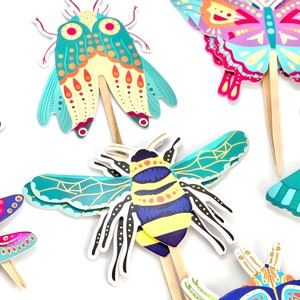 Bug Cupcake Toppers, Bug Party, Bee Decor, Bug Baby Shower, Big Butterfly Party Decor, Bug Sticker Set, Bug Birthday, Dragonfly Insect Party image 2