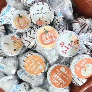 Pumpkin baby shower stickers mini 0.75 inch round