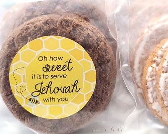 1.9 inch Stickers with bags Jw pioneer gifts bulk, How sweet it is to serve Jehovah with you Honey bee dessert labels snack treat gifts bags